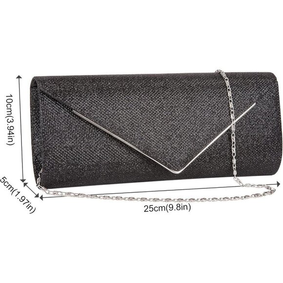 Women Black Larcenciel Sparkel Envelope Clutch Detachable Chain with Evening bag - Picture 7 of 7